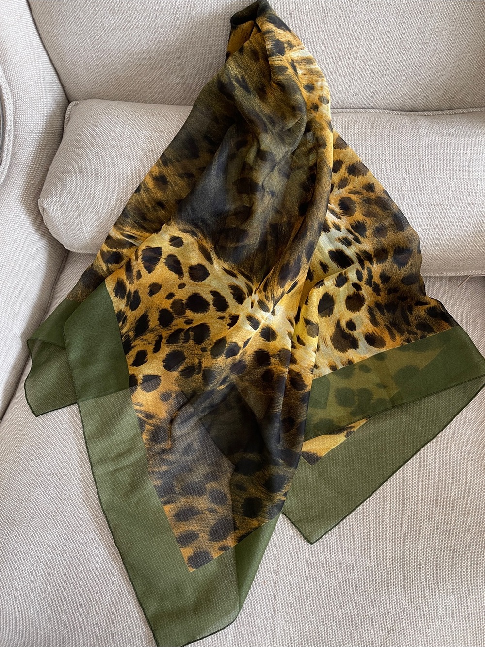 Leopard Print Olive Border Italian Scarf